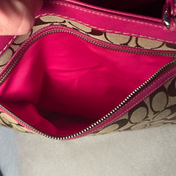 Coach Signature Canvas Pink Leather Trim Business Tote Laptop Work Bag F6432 - Picture 5 of 16